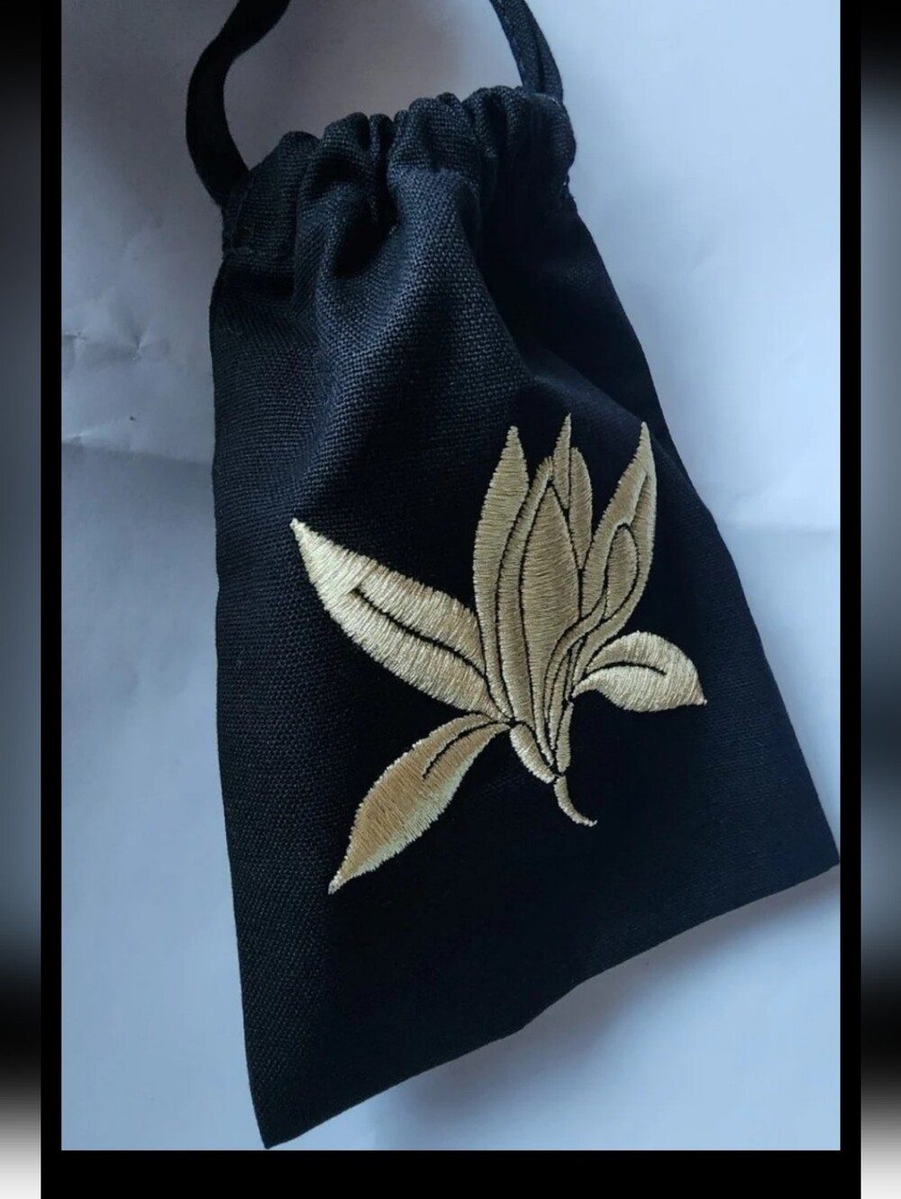 New Chanel Sublimage Fabric Drawstring Gold Flower Embroidered Black Dust Bag